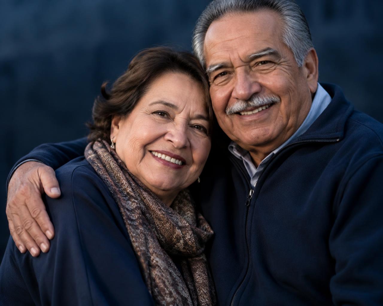 Pareja hispana de adultos mayores sonriendo